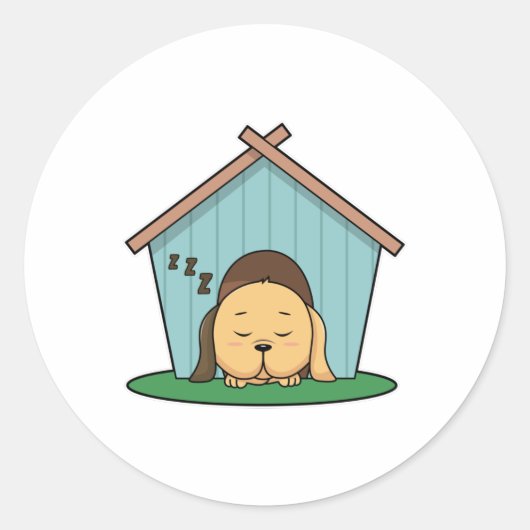 犬の家に犬 ラウンドシール (正面)