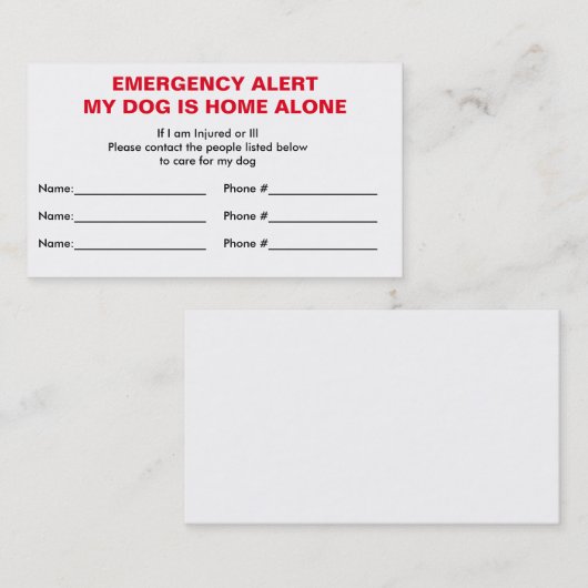 犬の家の緊急の接触カードだけ コーリングカード (正面/裏面)