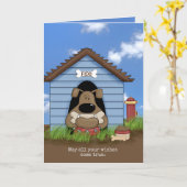 犬の家の誕生日に骨を持つブルドッグ カード (黄色い花)