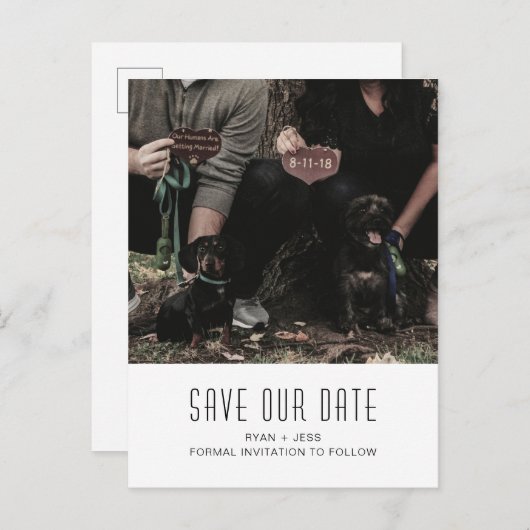 犬の家族の写真ユニーク日付の保存 案内ポストカード (正面/裏面)