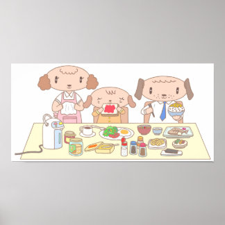 犬の家族の朝食 ポスター