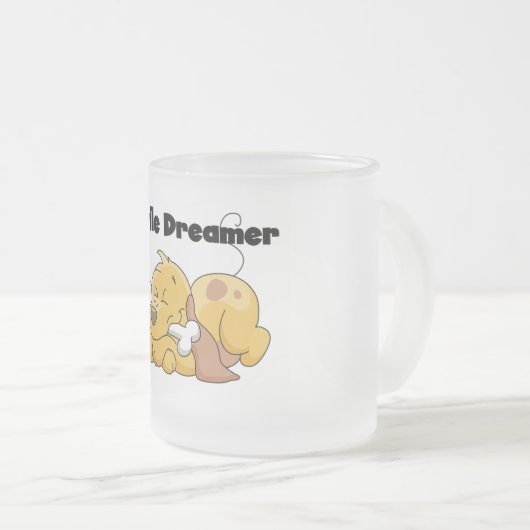 犬の小さい夢みる人のTシャツおよびギフト フロストグラスマグカップ (正面右)