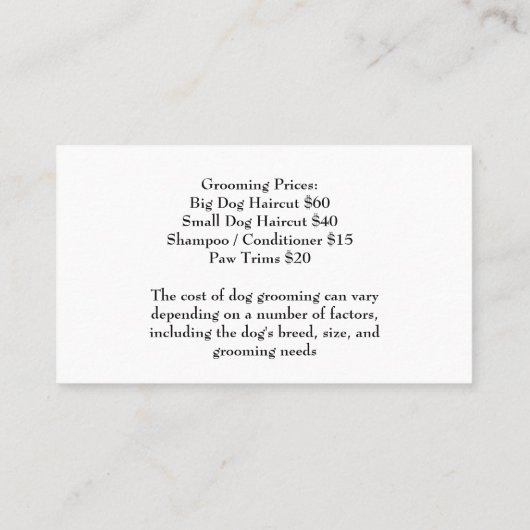 犬の小毛を切る女性 | ペットグルーミングロゴ 名刺 (裏面)