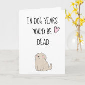 犬の年で死んだおもしろい誕生日 カード (黄色い花)