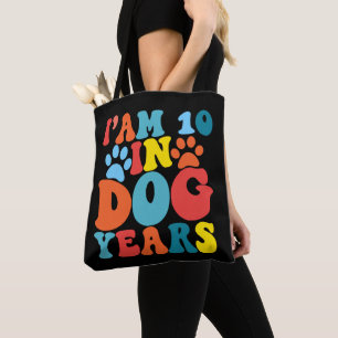犬の年齢で10歳 70歳の誕生日 クールな犬好き トートバッグ