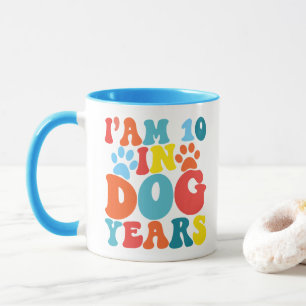 犬の年齢で10歳 70歳の誕生日 クールな犬好き マグカップ