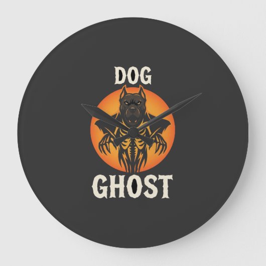 犬の幽霊のハロウィーン ホラー ベクター ラージ壁時計 (正面)