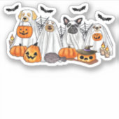 犬の幽霊コスチュームハロウィンクラシックTシャツ シール (正面)