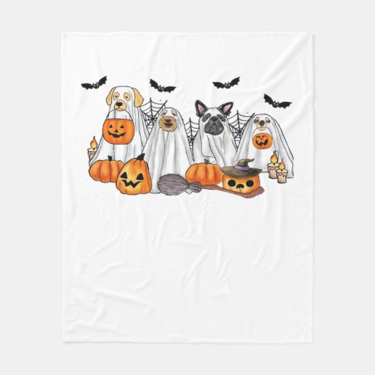 犬の幽霊コスチュームハロウィンクラシックTシャツ フリースブランケット (正面)