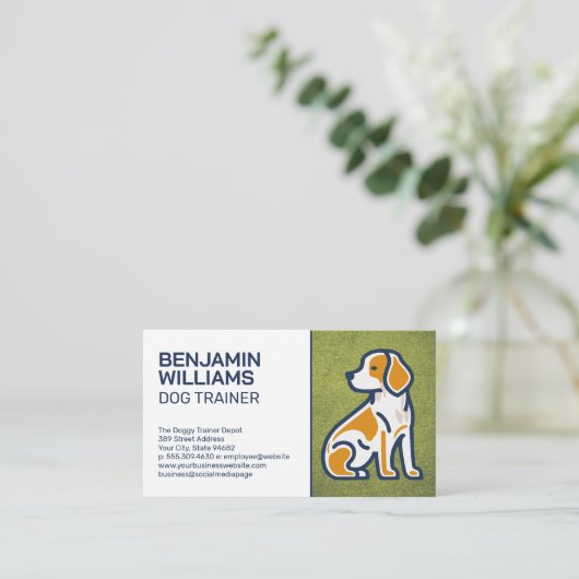 犬の座るアイコン | 草の芝生 名刺 (スタンド正面)