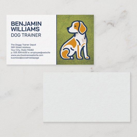 犬の座るアイコン | 草の芝生 名刺 (正面/裏面)