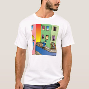 犬の待伏せの郵便配達員の漫画のTシャツ Tシャツ