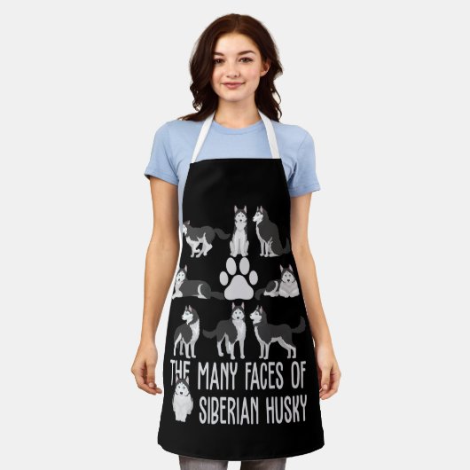 犬の恋人のためのシベリアのハスキーの多くの顔 エプロン (着用した状態)