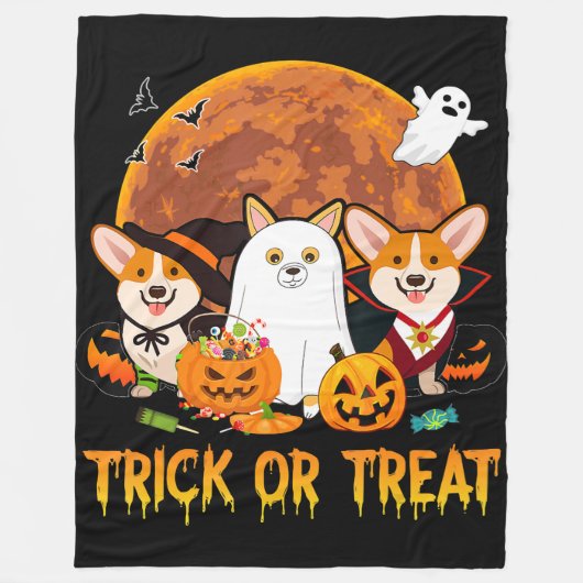 犬の恋人のためのトリックまたはトリートコルギハロウィーンギフト フリースブランケット (正面)