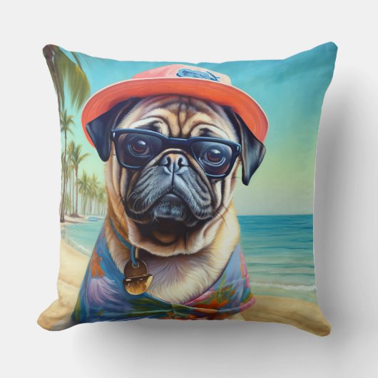 犬の恋人のためのビーチ、夏の贈り物にパグ クッション (正面)