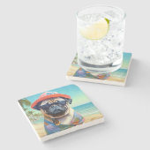 犬の恋人のためのビーチ、夏の贈り物にパグ ストーンコースター (横)