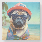 犬の恋人のためのビーチ、夏の贈り物にパグ ストーンコースター (正面)