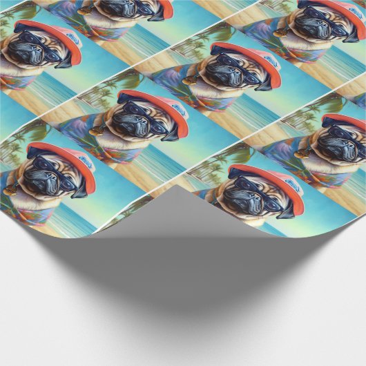 犬の恋人のためのビーチ、夏の贈り物にパグ ラッピングペーパー (角)