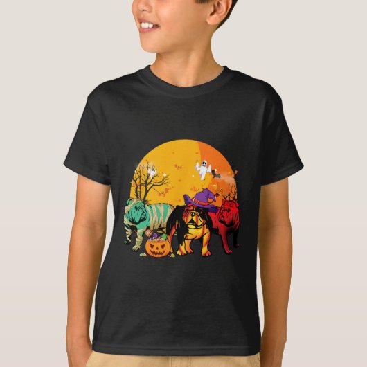 犬の恋人のための英国のブルドッグハロウィーンの衣装 Tシャツ (正面)