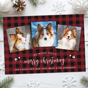 犬の恋人のカスタムペット写真カントリープレイドクリスマス シーズンカード