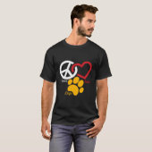 犬の恋人のギフト – Peace Love Animal Paw Print Tシャツ (正面フル)