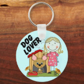犬の恋人のブロンドの女の子のTシャツおよびギフト キーホルダー (正面)