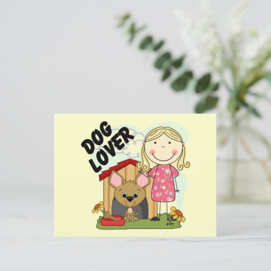 犬の恋人のブロンドの女の子のTシャツおよびギフト ポストカード (スタンド正面)