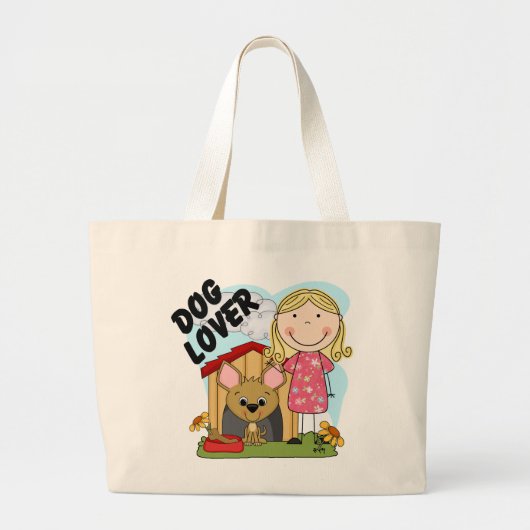 犬の恋人のブロンドの女の子のTシャツおよびギフト ラージトートバッグ (正面)