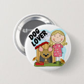 犬の恋人のブロンドの女の子のTシャツおよびギフト 缶バッジ (正面&裏面)