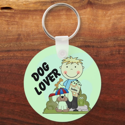 犬の恋人のブロンドの男の子のTシャツおよびギフト キーホルダー (正面)