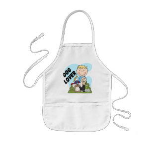 犬の恋人のブロンドの男の子のTシャツおよびギフト 子供用エプロン
