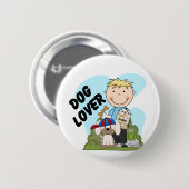 犬の恋人のブロンドの男の子のTシャツおよびギフト 缶バッジ (正面&裏面)