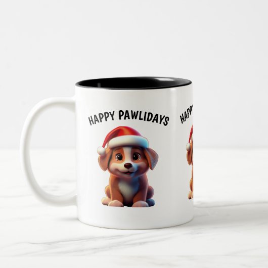 犬の恋人のマグカップ – Happy Pawlidays ツートーンマグカップ (左)