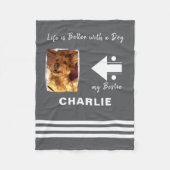 犬の恋人の写真名gray フリースブランケット (正面)