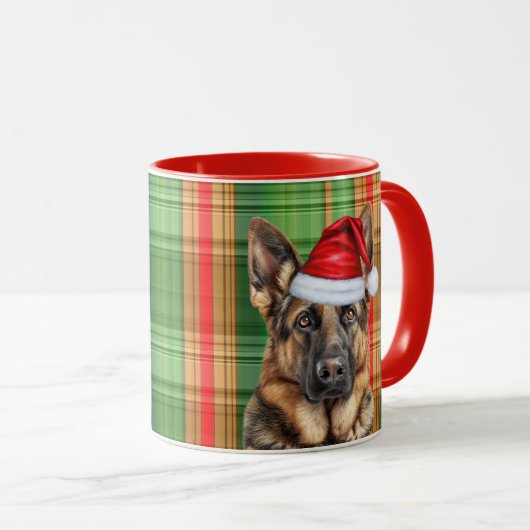 犬の恋人の赤い緑の格子模様とGSD休日 マグカップ (正面右)
