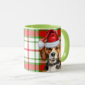 犬の恋人の赤い緑の格子縞とビーグルホリデー マグカップ (正面右)
