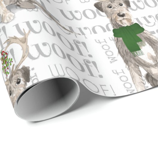 犬の恋人アイリッシュウルフハウンドで〔雄ジカの〕枝角クリスマス ラッピングペーパー (ロールコーナー)