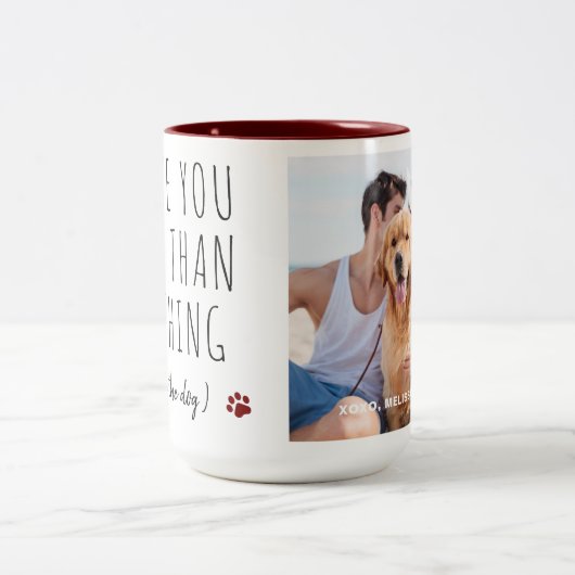 犬の恋人カスタムの写真I Love You Valentines Day ツートーンマグカップ (中央)