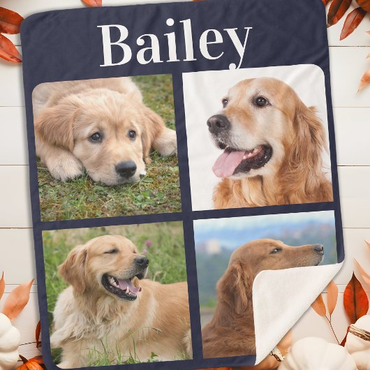 犬の恋人カスタム4フォトコラージモノグラム シェルパブランケット