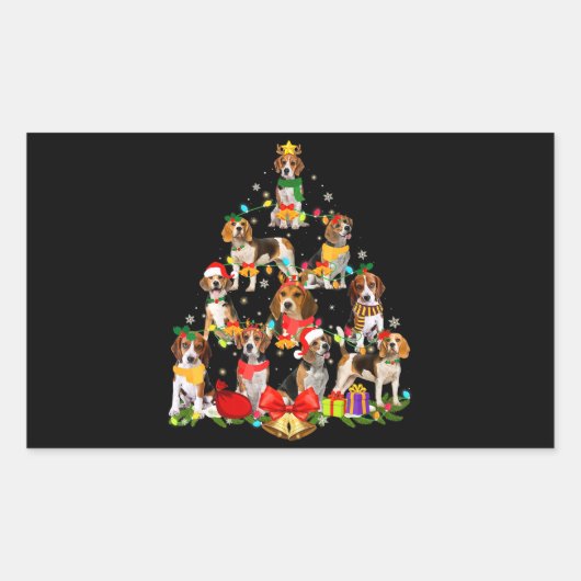 犬の恋人ギフトビーグルツリークリスマスライト 長方形シール (正面)