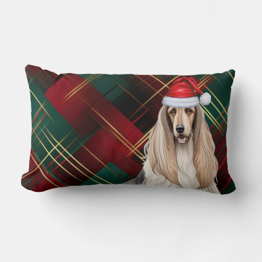 犬の恋人クリスマスアフガンハウンドホリデープレイド ランバークッション (正面)
