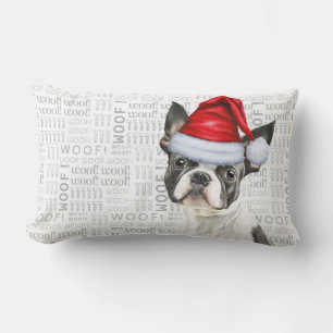 犬の恋人クリスマスキュートボストンテリアホリデー ランバークッション