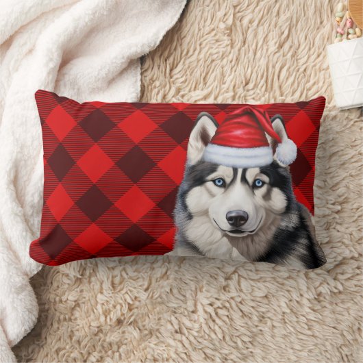 犬の恋人クリスマスシベリアハスキーホリデープレイド ランバークッション (ブランケット)