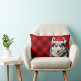 犬の恋人クリスマスシベリアハスキーホリデープレイド ランバークッション