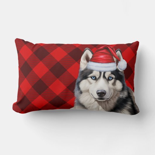 犬の恋人クリスマスシベリアハスキーホリデープレイド ランバークッション (正面)