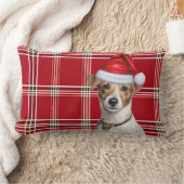犬の恋人クリスマスジャック・ラッセルとホリデープレイド ランバークッション (ブランケット)