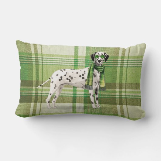 犬の恋人クリスマスダルマチアとグリーンプレイド ランバークッション (裏面)