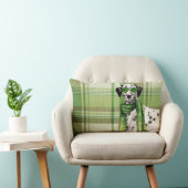 犬の恋人クリスマスダルマチアとグリーンプレイド ランバークッション (椅子)