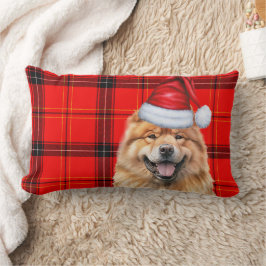 犬の恋人クリスマスチャウチャウレッドホリデープレイド ランバークッション