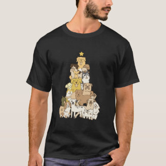 犬の恋人クリスマスツリーメリードグマスかわいい子犬X Tシャツ